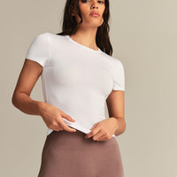 Smooth Contour Midi Short Sleeve T-Shirt | White