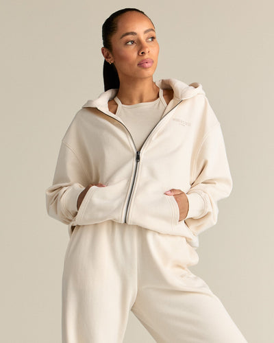 Comfort Lightweight Oversized Zip Up Hoodie | Off White