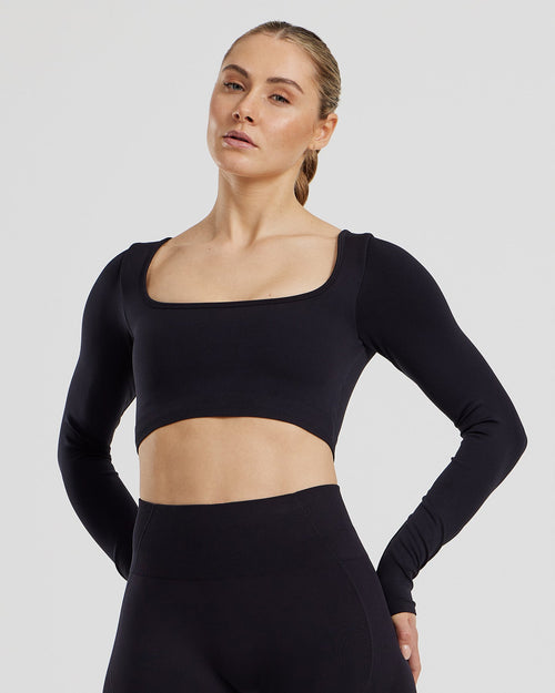 Define 2.0 Seamless Long Sleeve Built-In Bra Top | Black