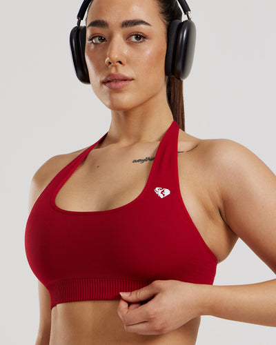 Power Seamless Halter Neck Bra | Chilli Red