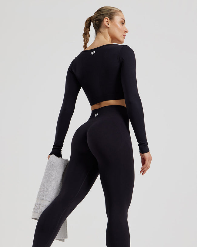 Define 2.0 Seamless Long Sleeve Built-In Bra Top | Black