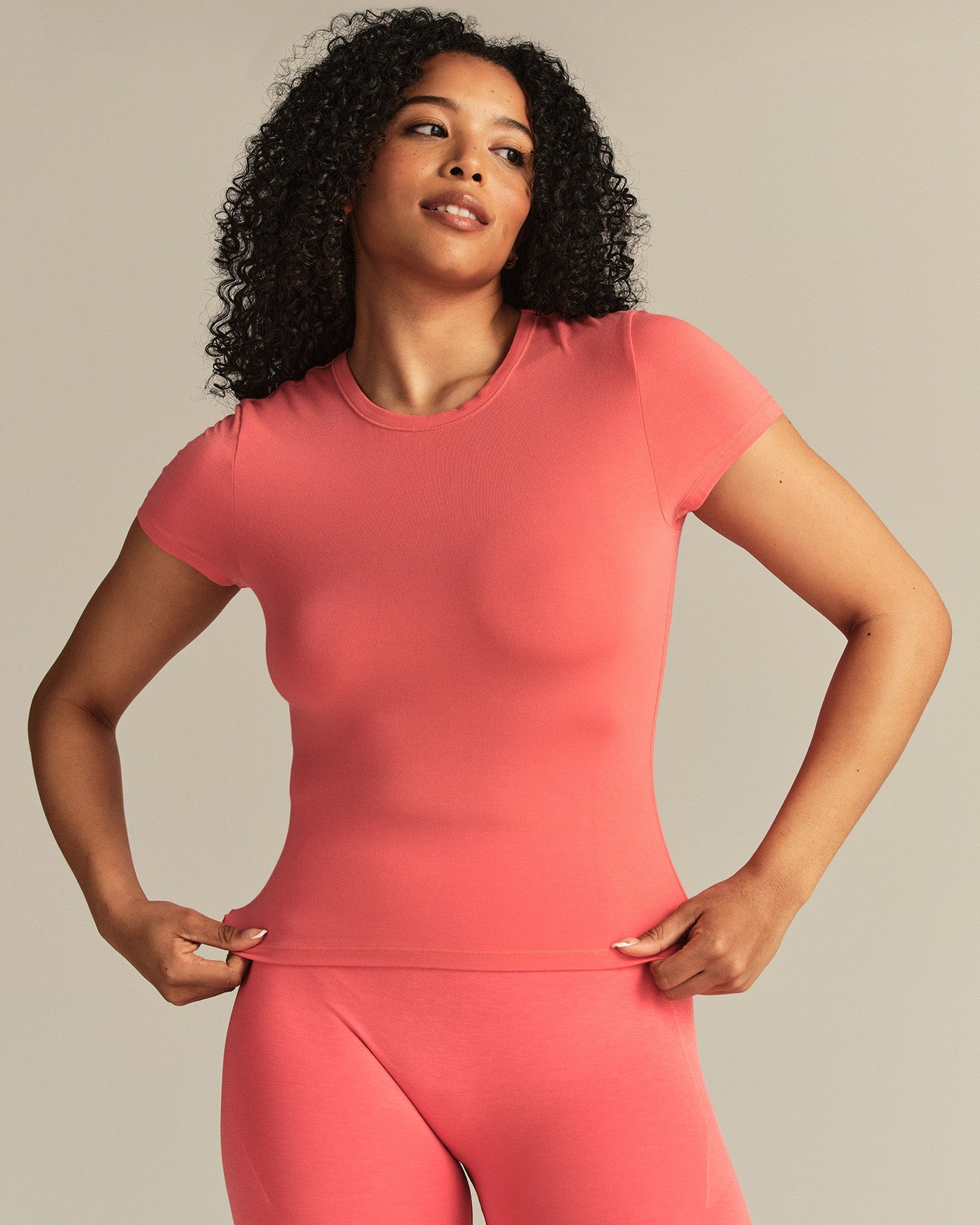 Smooth Contour Midi Short Sleeve T-Shirt | Sunlit Coral