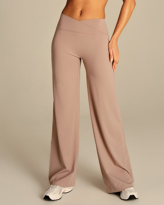 Essential Wrap High Waist Straight Leg Pants | Mauve Taupe