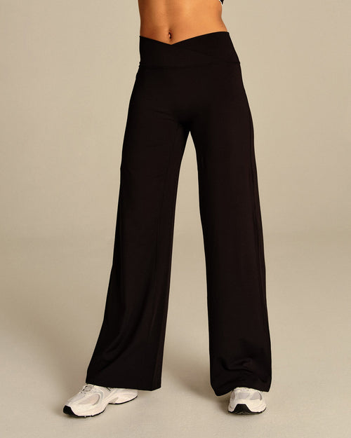 Essential Wrap High Waist Straight Leg Pants | Black