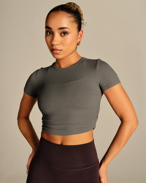 Comfort Ribbed Cropped T-Shirt | Slate Grey