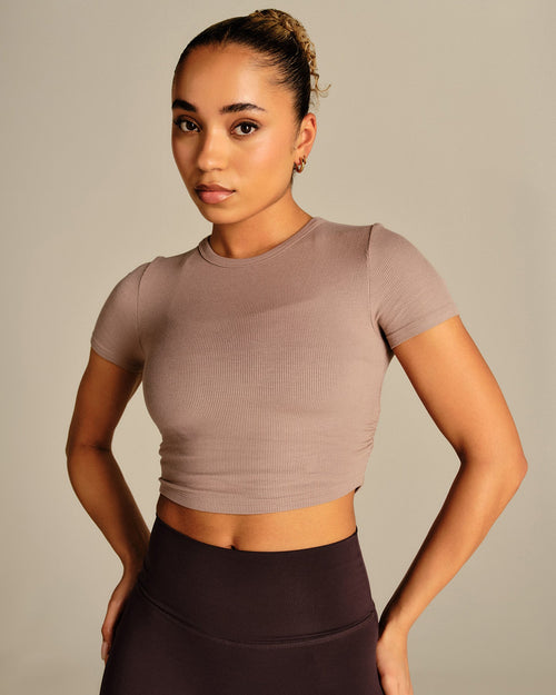 Comfort Ribbed Cropped T-Shirt | Mauve Taupe