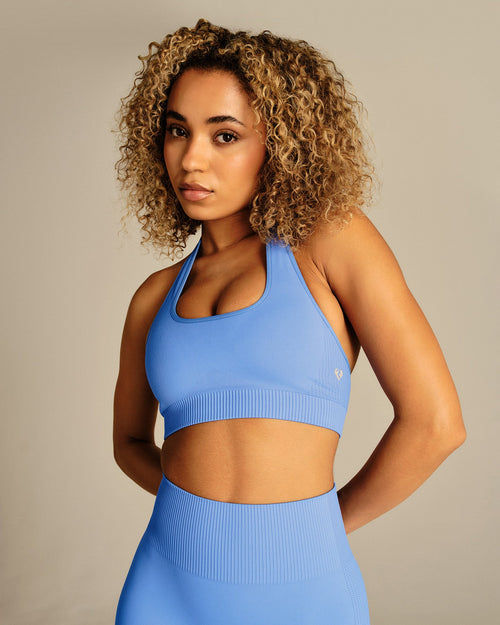 Power Halter Neck Bra | Chambray Blue