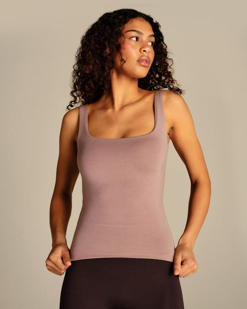 Smooth Contour Midi Square Neck Tank | Mauve Taupe