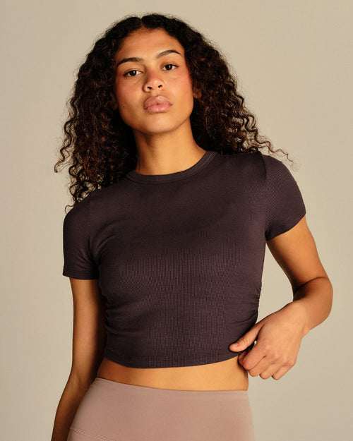 Comfort Ribbed Cropped T-Shirt | Cafe Noir