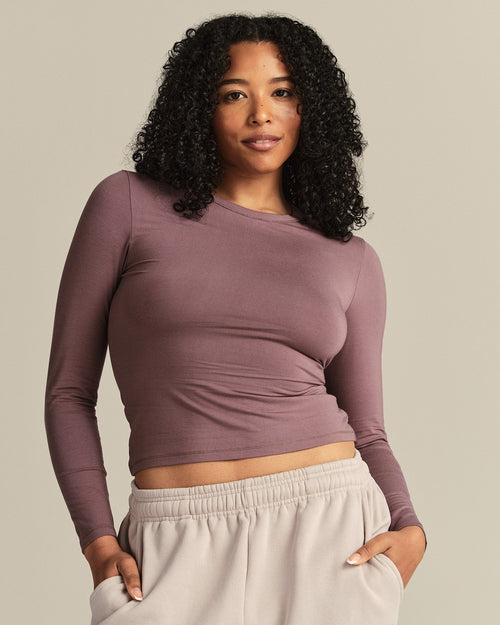 Smooth Contour Midi Crew Neck Long Sleeve T-Shirt | Deep Mocha