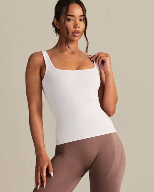 Smooth Contour Midi Square Neck Tank | White