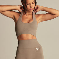 Power Seamless Halter Neck Bra | Taupe Grey