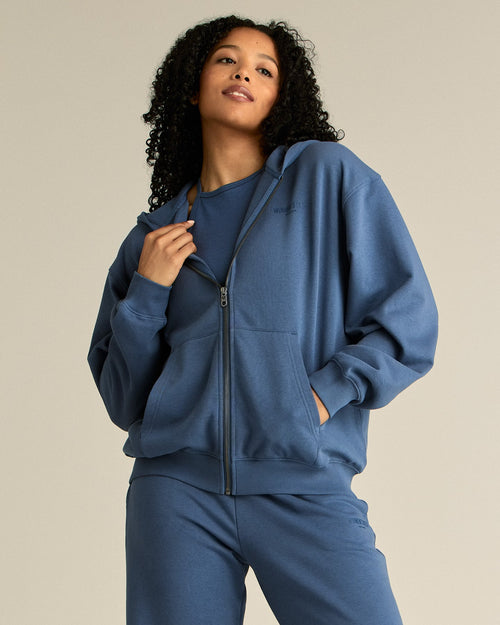 Comfort Lightweight Oversized Zip Up Hoodie | Blueberry