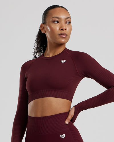 Power Seamless Long Sleeve Crop Top | Dark Cherry