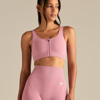 Power Seamless Zip Front Bra | Blush Pink