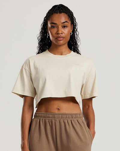 Comfort Vintage Look Oversized Cropped Short Sleeve T-Shirt | Stone