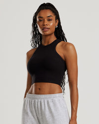 Comfort Ribbed Cropped Tank | Black