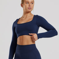 Define 2.0 Seamless Long Sleeve Built-In Bra Top | Sapphire Blue