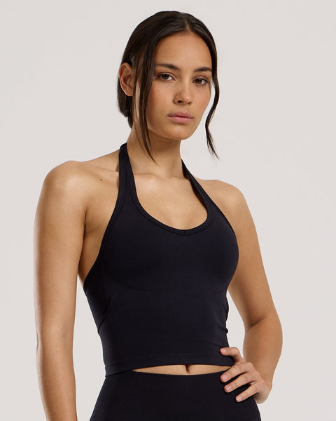 Black Halter Tank with V-Neck Neckline | Women's Best IE