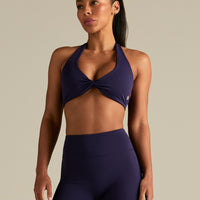 Essential Twist Front Halter Bra | Mystic Purple