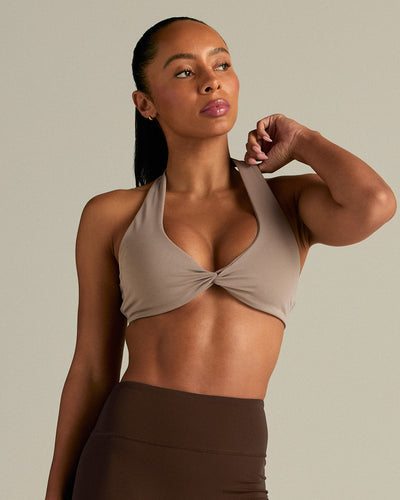 Essential Twist Front Halter Bra | Buff