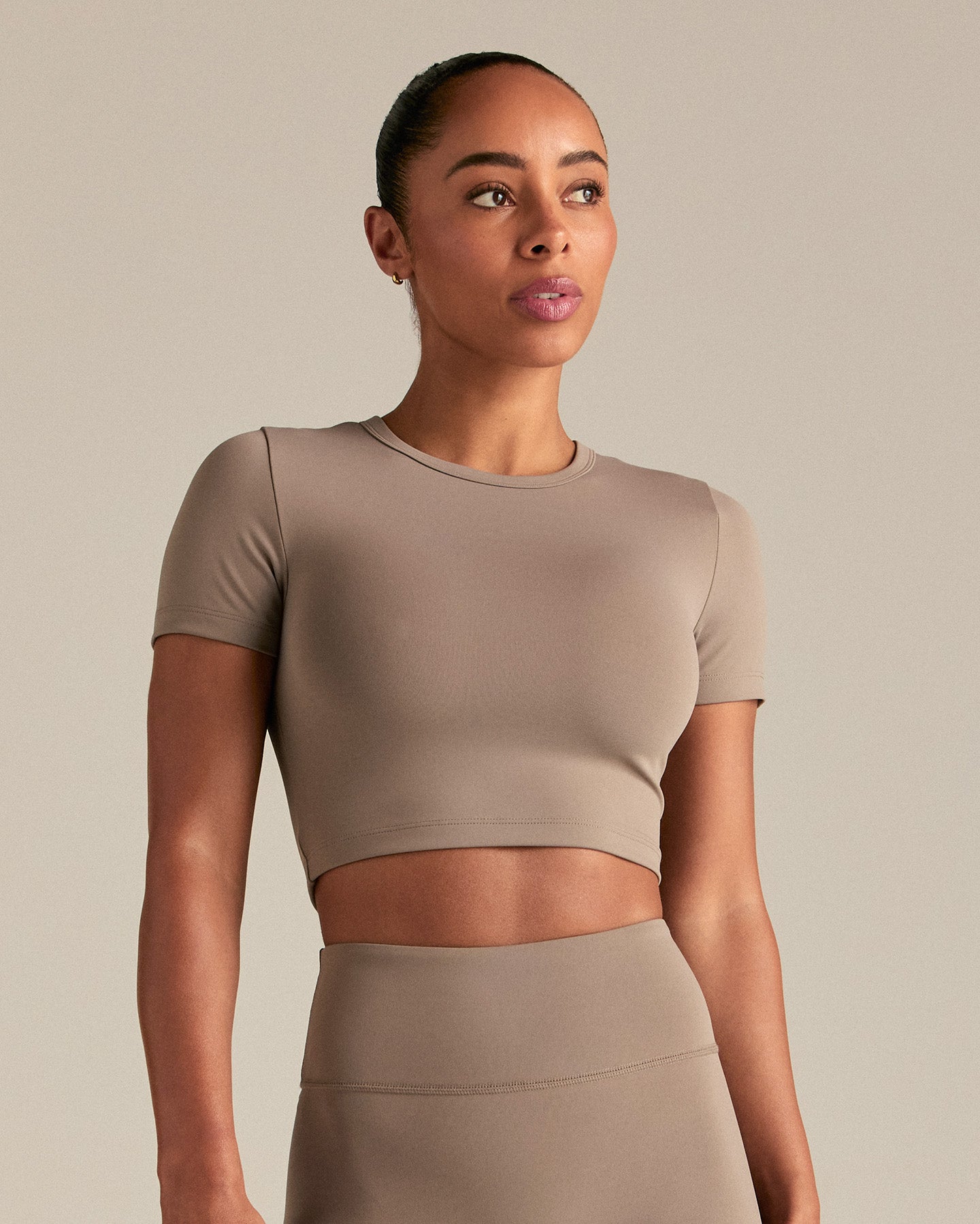 Essential Cropped Short Sleeve Tee | Taupe Grey