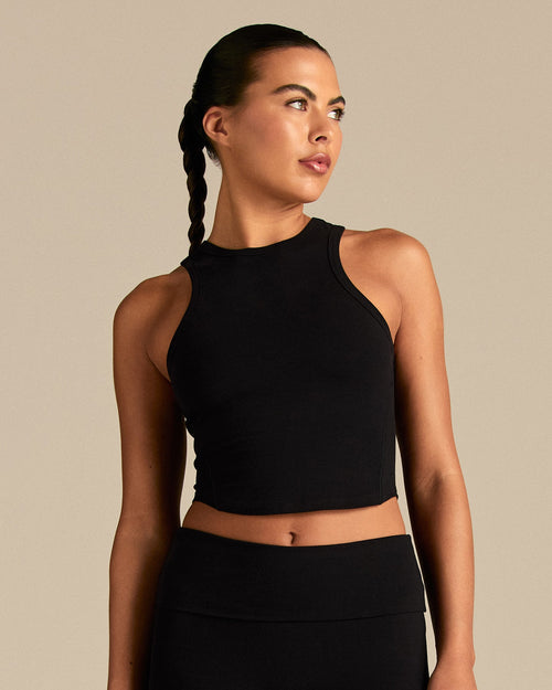 Cotton Contour Racer Tank | Black