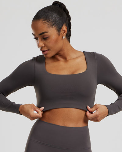 Essential Long Sleeve Built-In Bra Top | Graphite