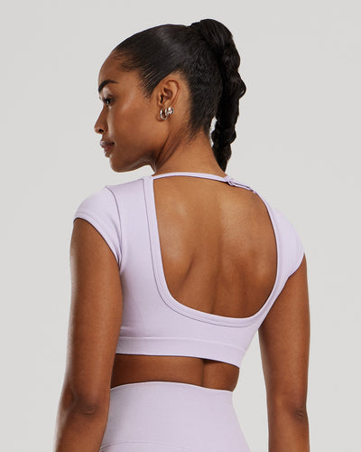 Motion Seamless Open Back Short Sleeve Crop Top | Cool Lilac