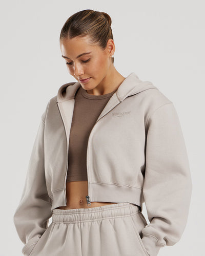 Comfort Cropped Full Zip Hoodie | Stone