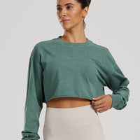 Comfort Oversized Cropped Long Sleeve T-Shirt Washed | Sage