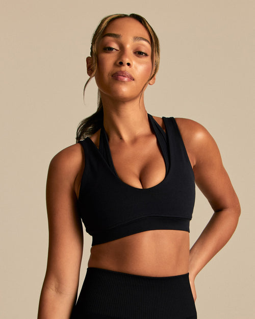 Power Double Layer Halter Bra | Black