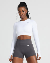 Power Seamless Long Sleeve Crop Top | White