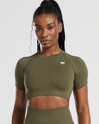 Power Seamless Short Sleeve Crop Top | Khaki