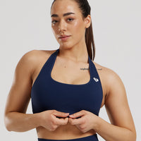 Power Halter Neck Bra | Sapphire Blue
