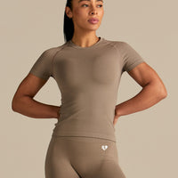 Power Seamless Short Sleeve Top | Taupe Grey