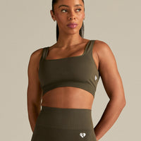 Power Seamless Open Back Mini Bra | Dark Olive