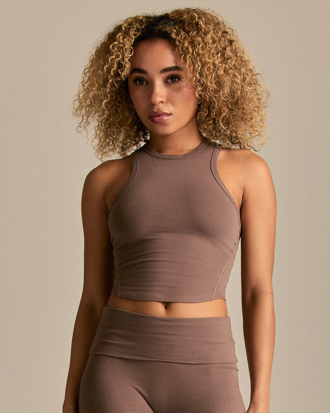 Cotton Contour Racer Tank | Mocha