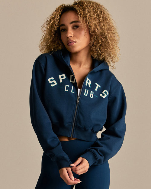 Comfort Cropped Sports Club Hoodie | True Navy
