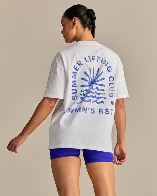 Comfort Summer Lifting Club Oversized T-Shirt | White/Luminous Blue