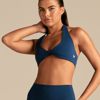 Essential Twist Front Halter Bra | True Navy