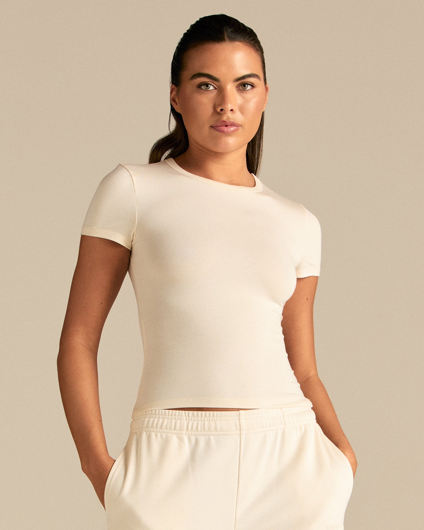 Smooth Contour Midi Short Sleeve T-Shirt | Coconut White