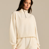 Comfort Lightweight Half Zip Draw Hem Sweat | Coconut White