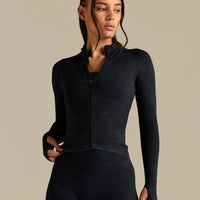Power Seamless Long Sleeve Full Zip Jacket | Washed Black