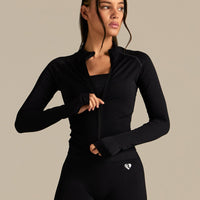 Power Seamless Long Sleeve Full Zip Jacket | Black