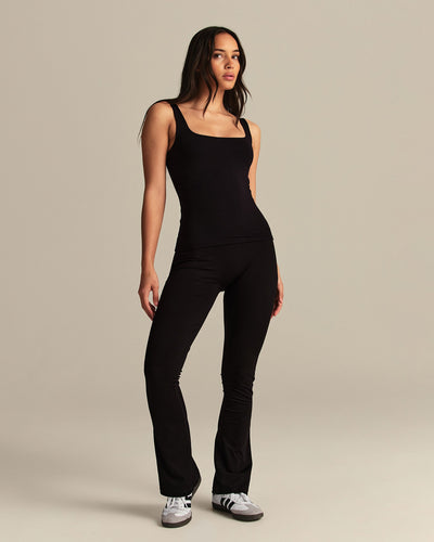 Smooth Contour Midi Square Neck Tank | Black