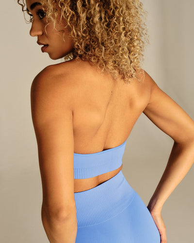 Power Halter Neck Bra | Chambray Blue