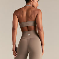 Essential Twist Front Halter Bra | Taupe Grey