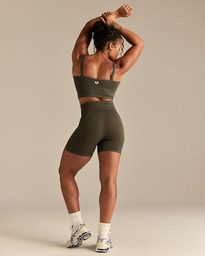 Power Seamless Built-In Bra Tank | Dark Olive