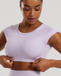 Motion Seamless Open Back Short Sleeve Crop Top | Cool Lilac